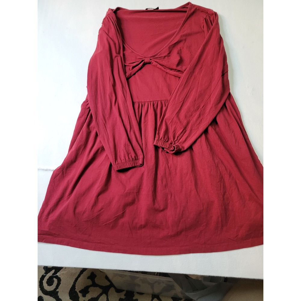 Boohoo Womens Burgundy Red Long Sleeve Twist Front Babydoll Mini Dress S 8 2233